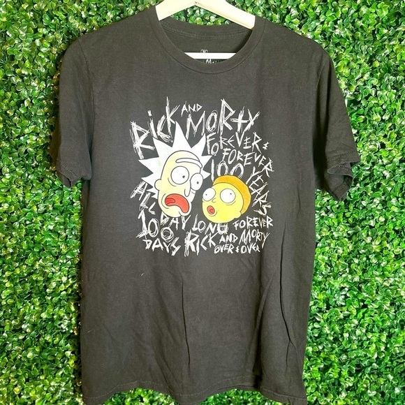 2019 Adult Swim Rick And Morty Forever & Forever 100 Years Medium T-Shirt Black - Picture 1 of 4